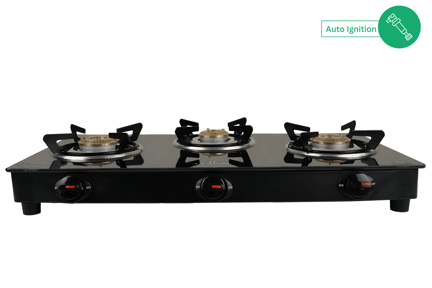 Lexium Pebble 3B with Heavy Brass Burners & Toughened Glass Manual Gas Stove.