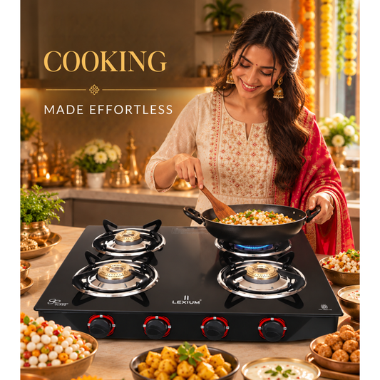 Pebble 4B Gas Stove with Heavy Brass Burners & Toughened Glass (in Manual & Automatic Variants)
