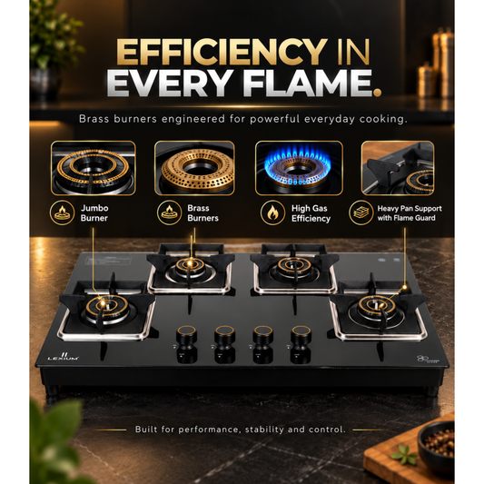 Lexium Futura 4B AI Hob with Brass Burners & Built-In Flame Guard