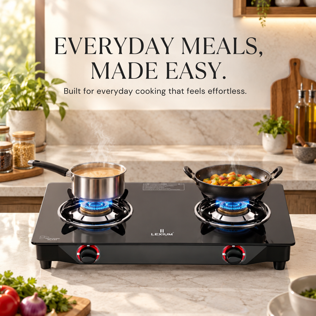 Pebble 2B Gas Stove with Heavy Brass Burners & Toughened Glass Manual Ignition