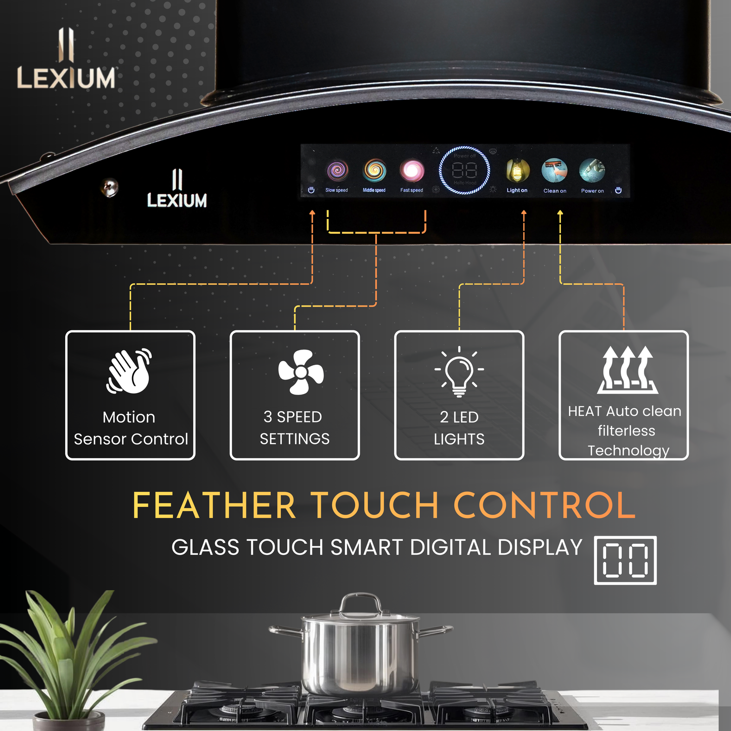 Lexium Titan Plus Range Hood 60/75/90 Auto Clean Chimney