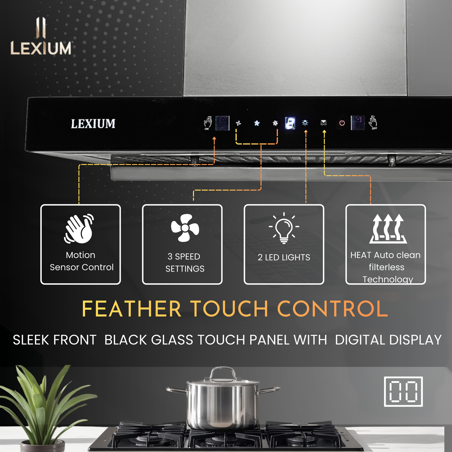 Lexium Linea Range Hood 60/75/90 Auto Clean Chimney