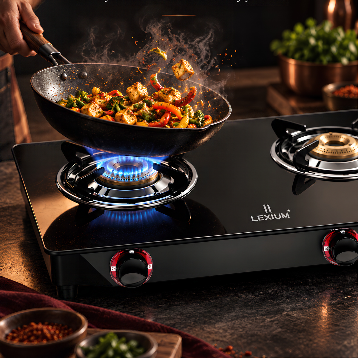 Pebble 2B Gas Stove with Heavy Brass Burners & Toughened Glass Manual Ignition