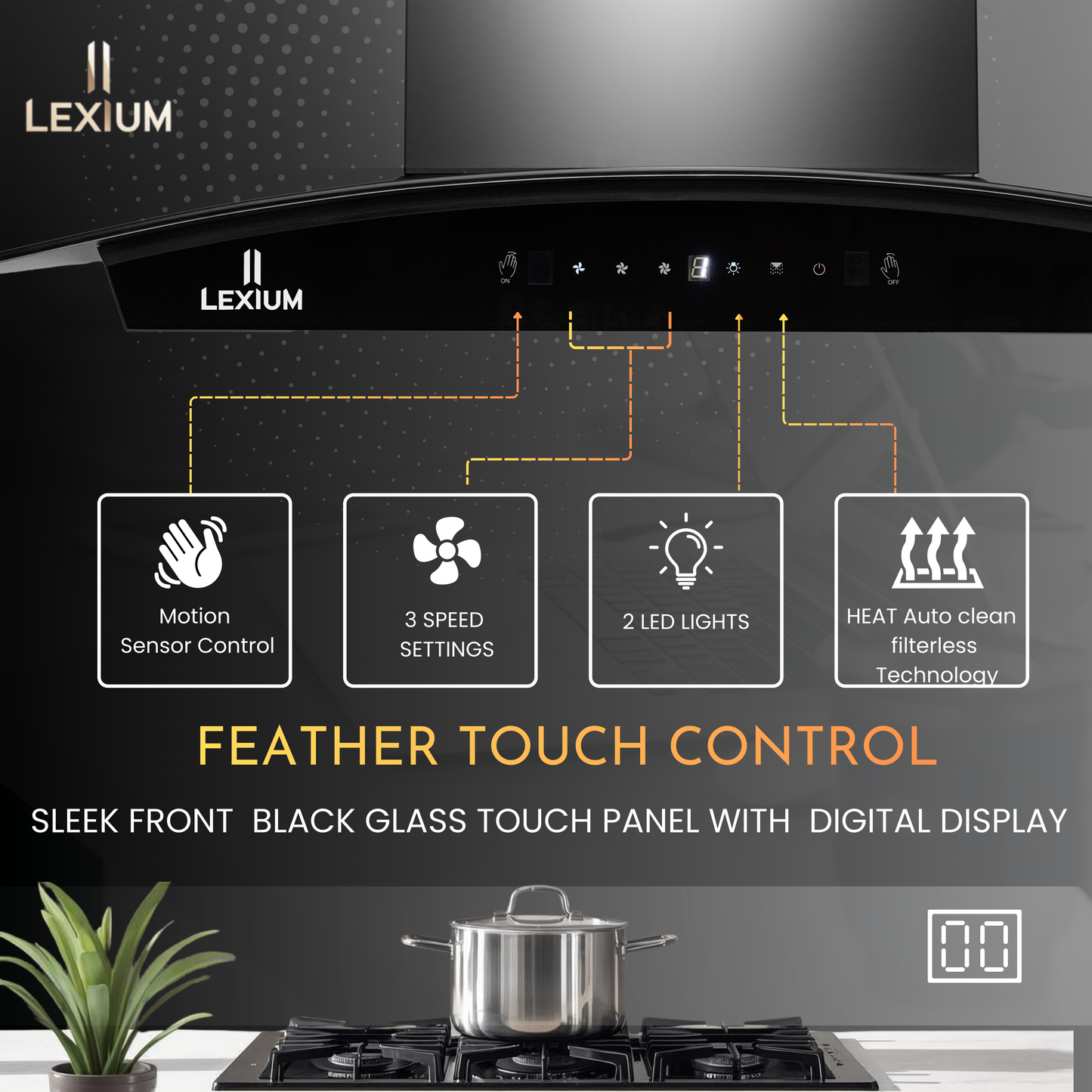 Lexium Lumina Range Hood 75cm Auto Clean Chimney