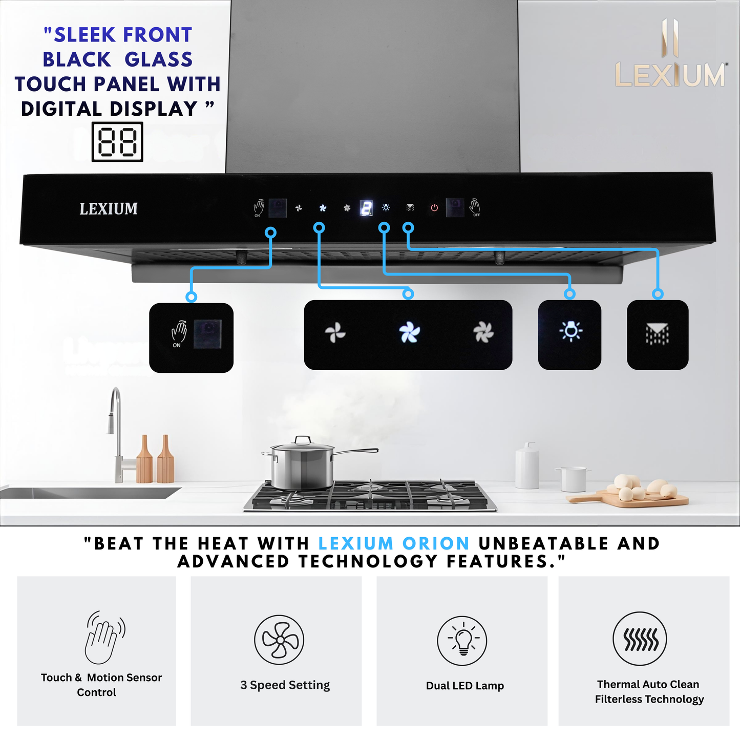 Lexium Orion Range Hood 60/75/90 Auto Clean Chimney