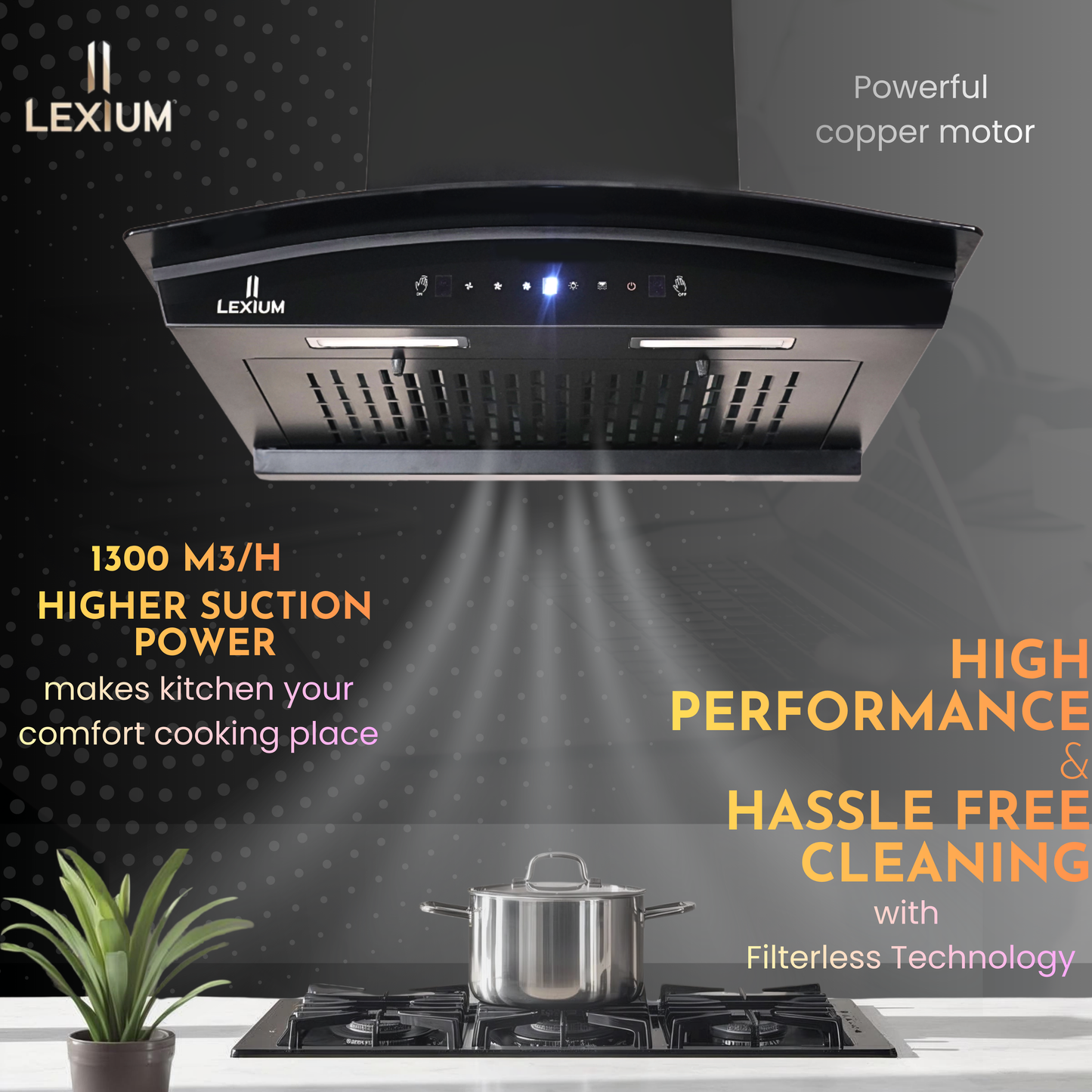 Lexium Lumina Range Hood 60cm Auto Clean Chimney