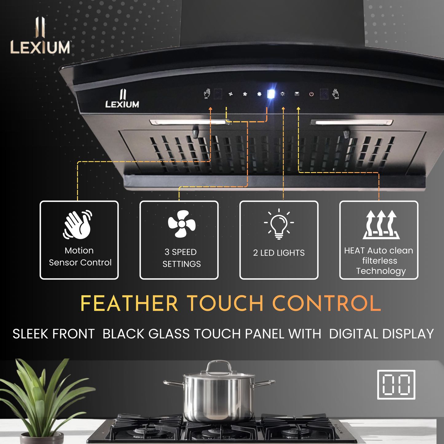 Lexium Lumina Range Hood 60cm Auto Clean Chimney