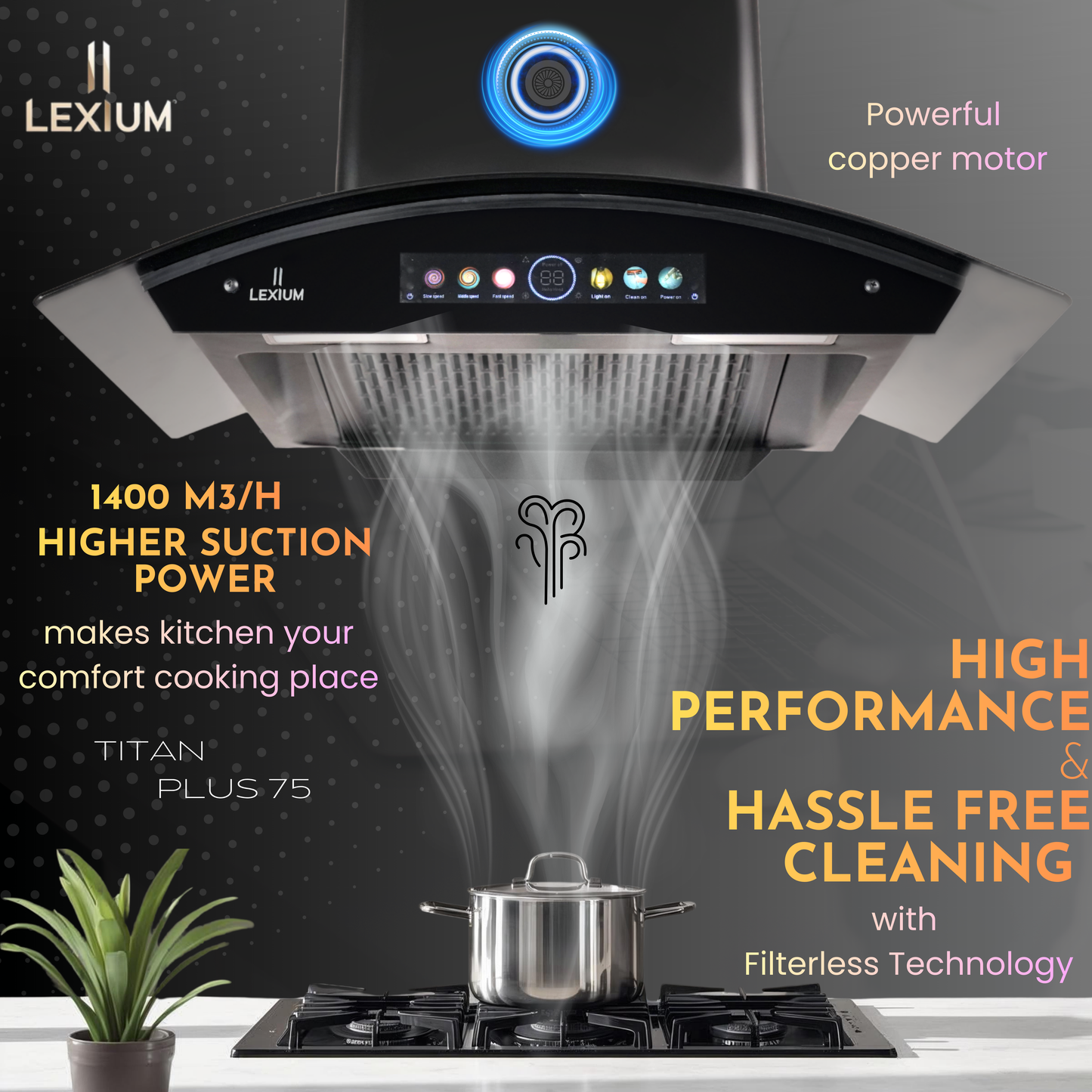 Lexium Titan Plus Range Hood 60/75/90 Auto Clean Chimney