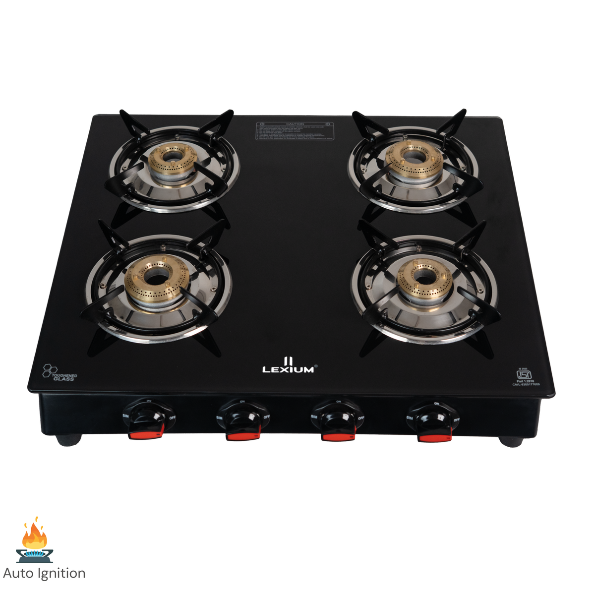 Pebble 4B Gas Stove with Heavy Brass Burners & Toughened Glass (in Manual & Automatic Variants)