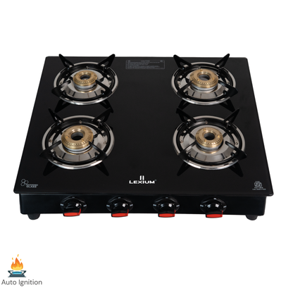 Pebble 4B Gas Stove with Heavy Brass Burners & Toughened Glass (in Manual & Automatic Variants)