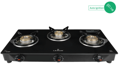 Lexium Pebble 3B with Heavy Brass Burners & Toughened Glass Manual Gas Stove.