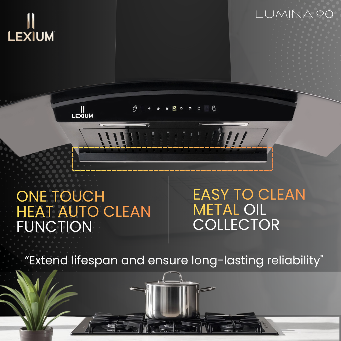 Lexium Lumina Range Hood 90cm Auto Clean Chimney