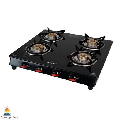 Pebble 4B Gas Stove with Heavy Brass Burners & Toughened Glass (in Manual & Automatic Variants)