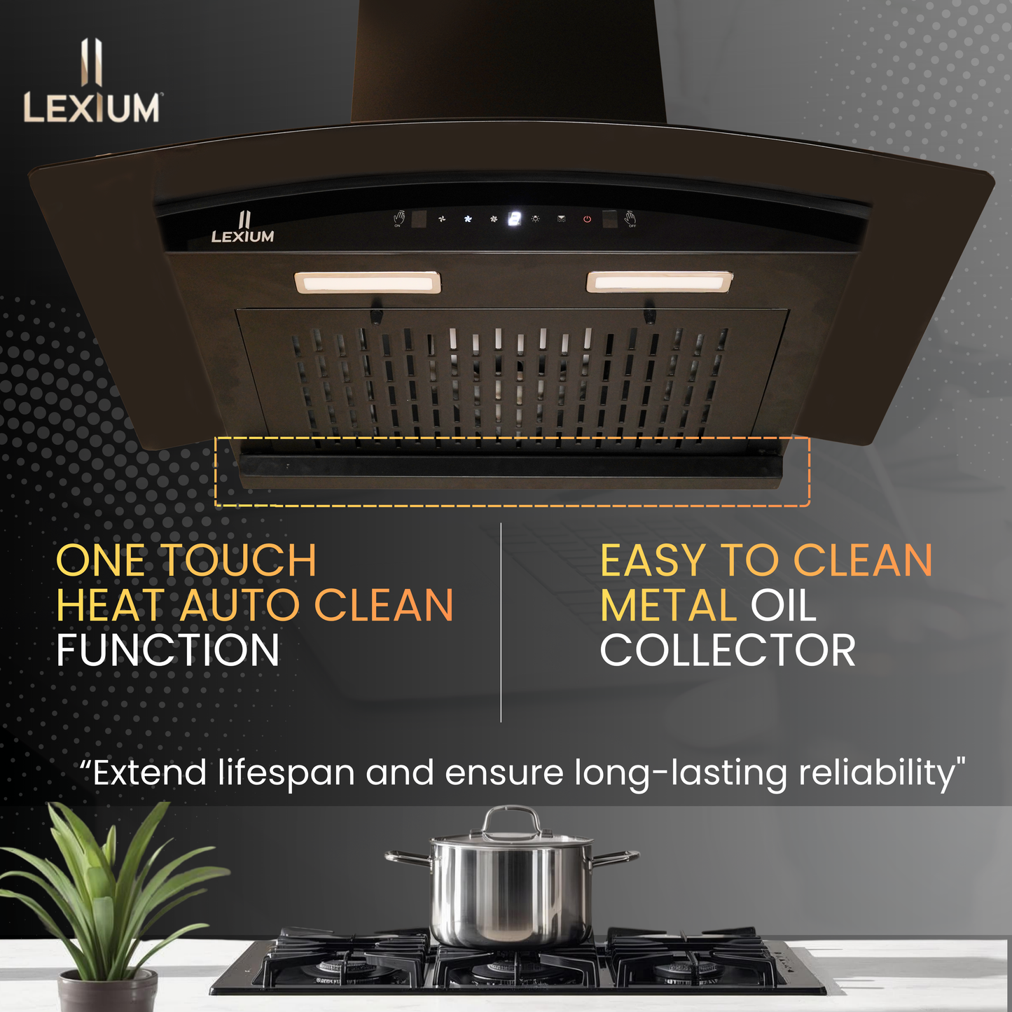 Lexium Lumina Range Hood 75cm Auto Clean Chimney