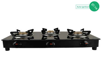 Lexium Pebble 3B with Heavy Brass Burners & Toughened Glass Manual Gas Stove.