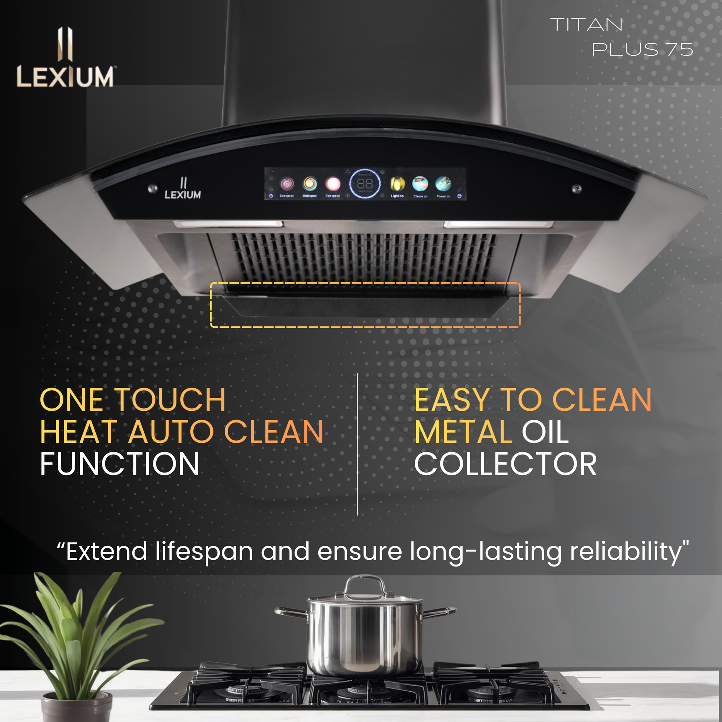 Lexium Titan Plus Range Hood 60/75/90 Auto Clean Chimney