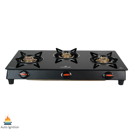 Pebble 3B Gas Stove with Heavy Brass Burners & Toughened Glass (in Manual & Automatic Variants)
