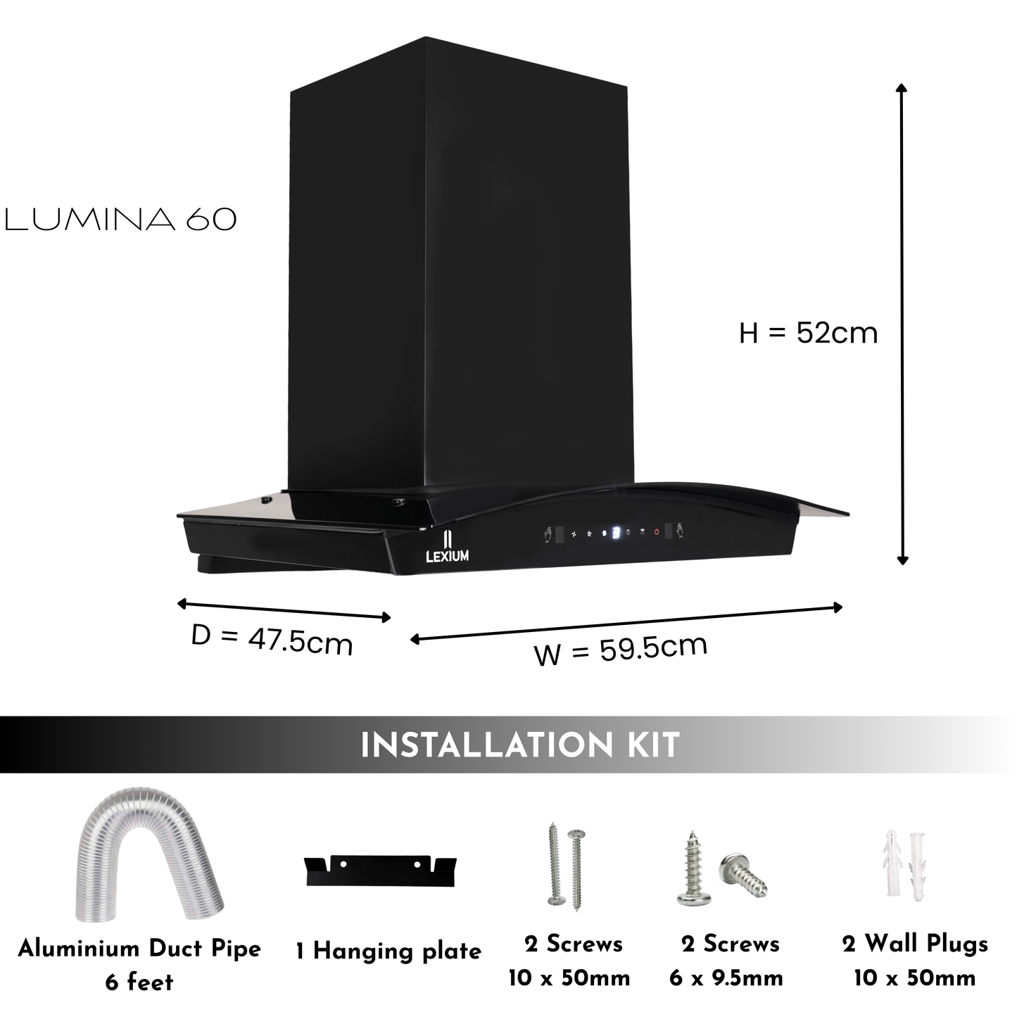 Lexium Lumina Range Hood 60cm Auto Clean Chimney