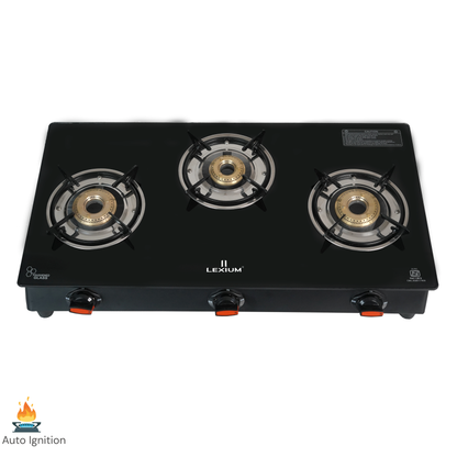Pebble 3B Gas Stove with Heavy Brass Burners & Toughened Glass (in Manual & Automatic Variants)