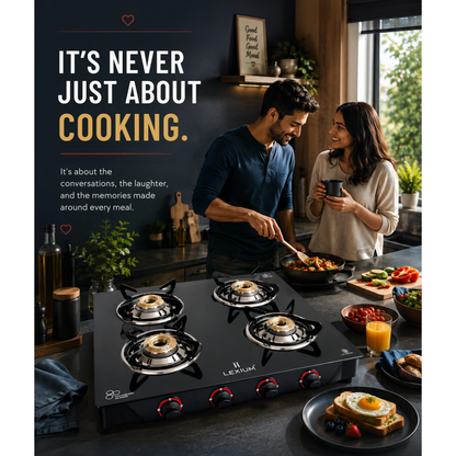 Pebble 4B Gas Stove with Heavy Brass Burners & Toughened Glass (in Manual & Automatic Variants)