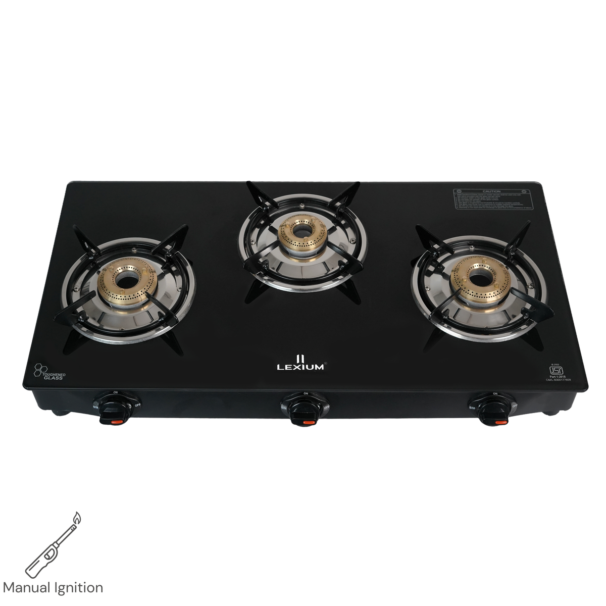 Pebble 3B Gas Stove with Heavy Brass Burners & Toughened Glass (in Manual & Automatic Variants)