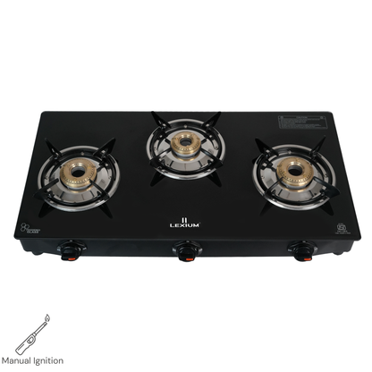 Pebble 3B Gas Stove with Heavy Brass Burners & Toughened Glass (in Manual & Automatic Variants)